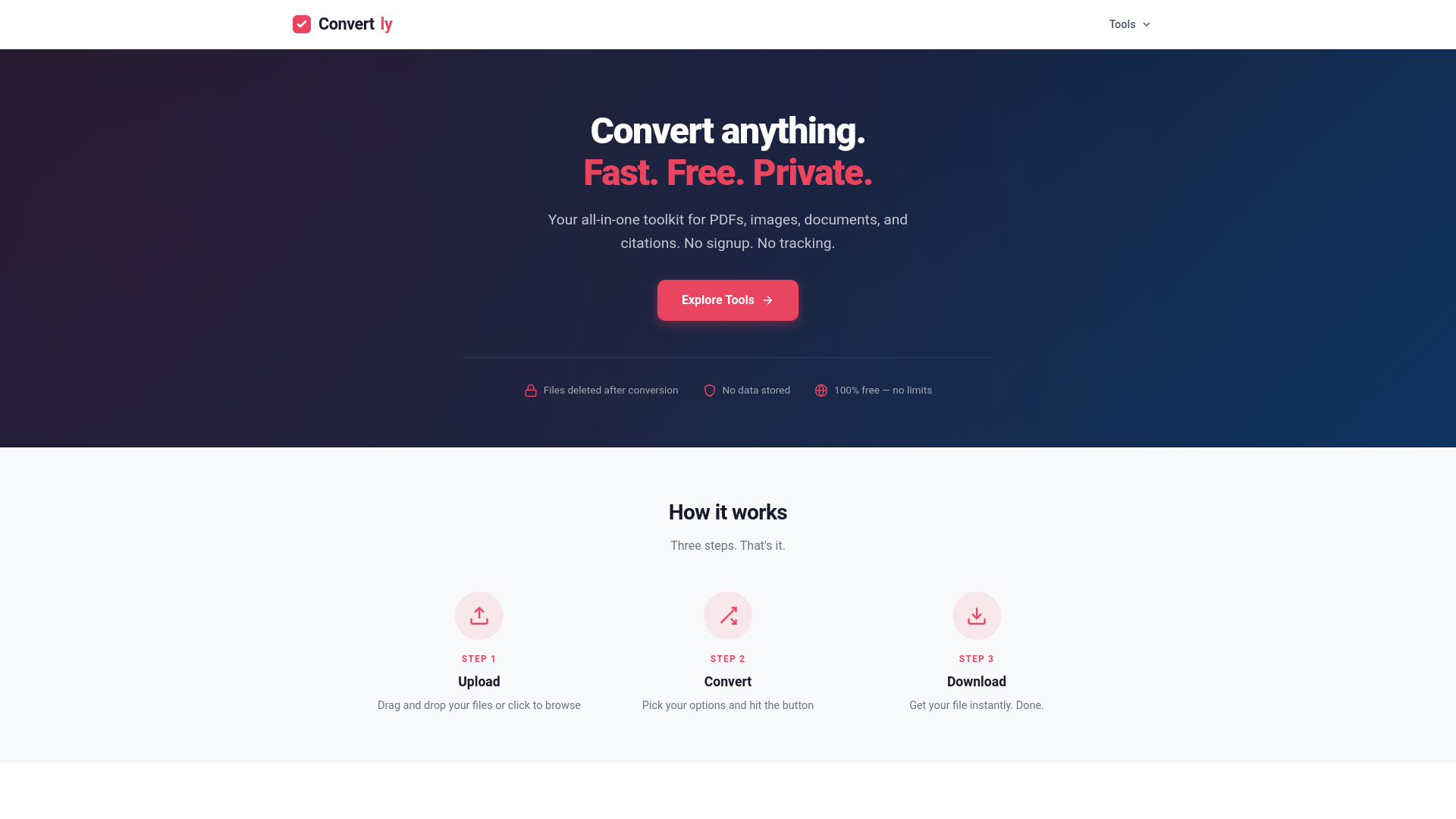 website screenshot of https://convertly.ink/