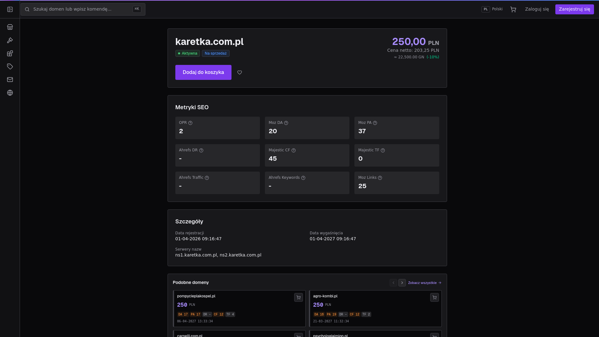 website screenshot of https://karetka.com.pl