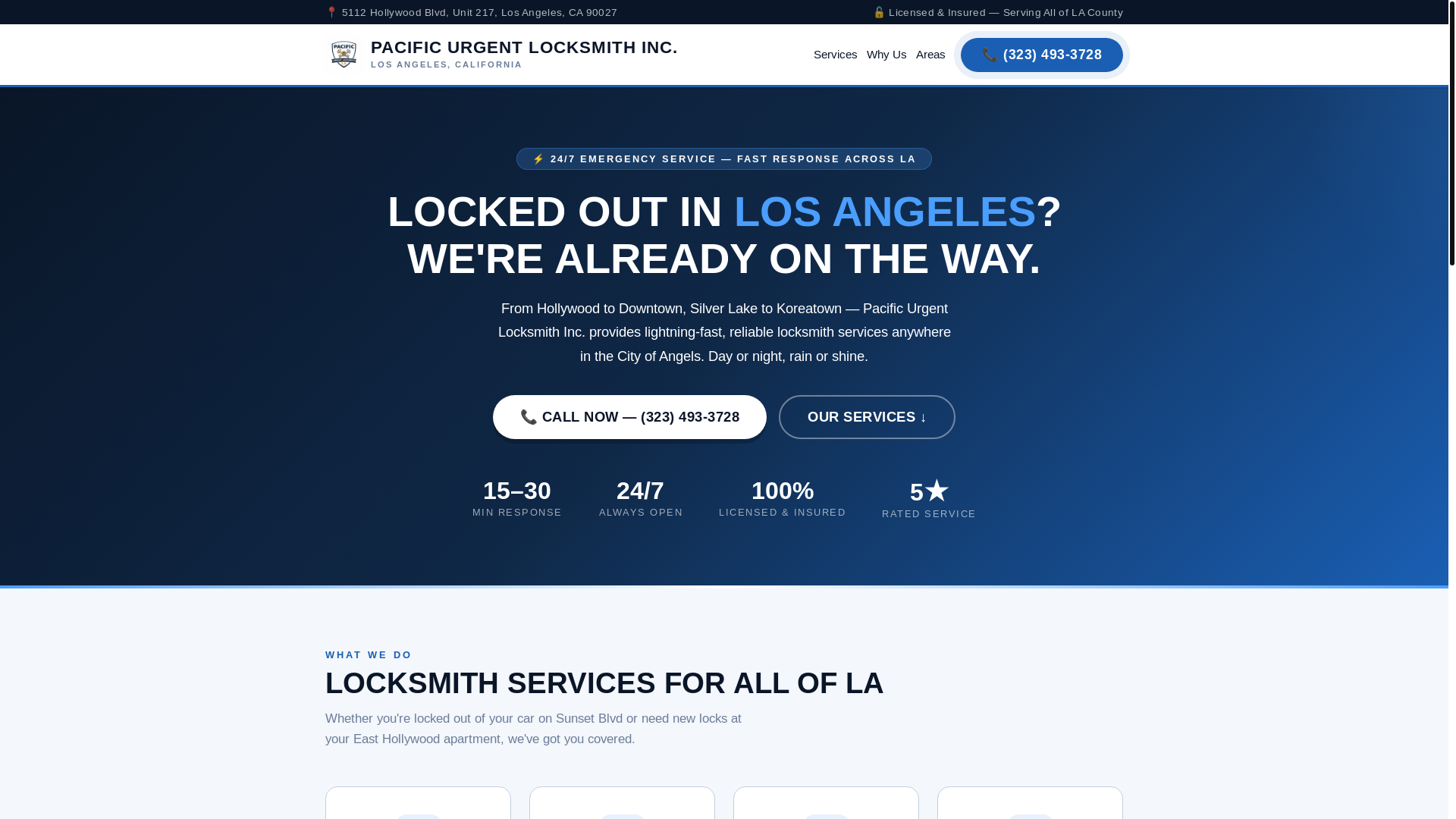 website screenshot of https://pacificurgentlocksmithla.com/