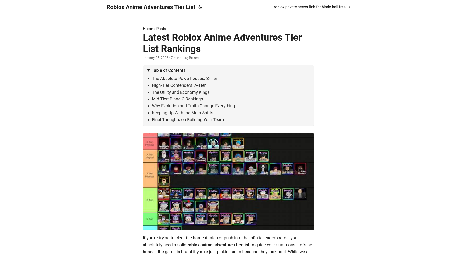 website screenshot of https://roblox-anime-adventures-tier-list.pages.dev/