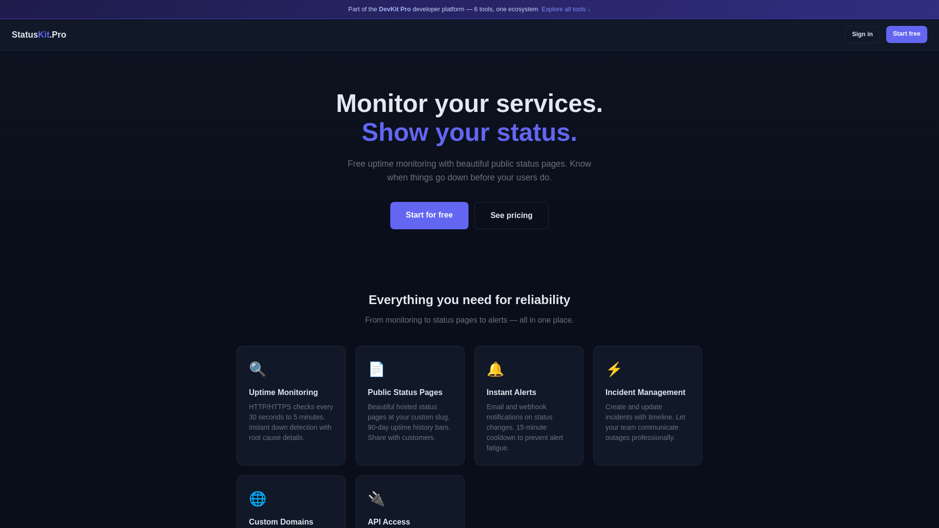 website screenshot of https://statuskit.pro