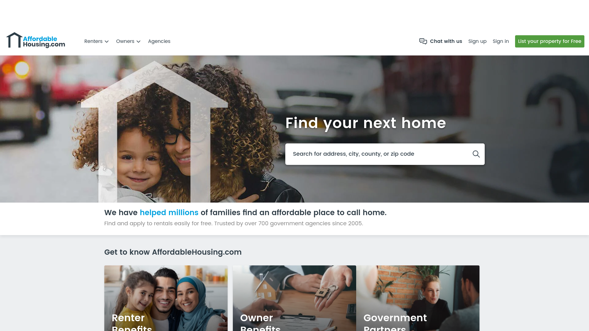 website screenshot of https://www.affordablehousing.com/