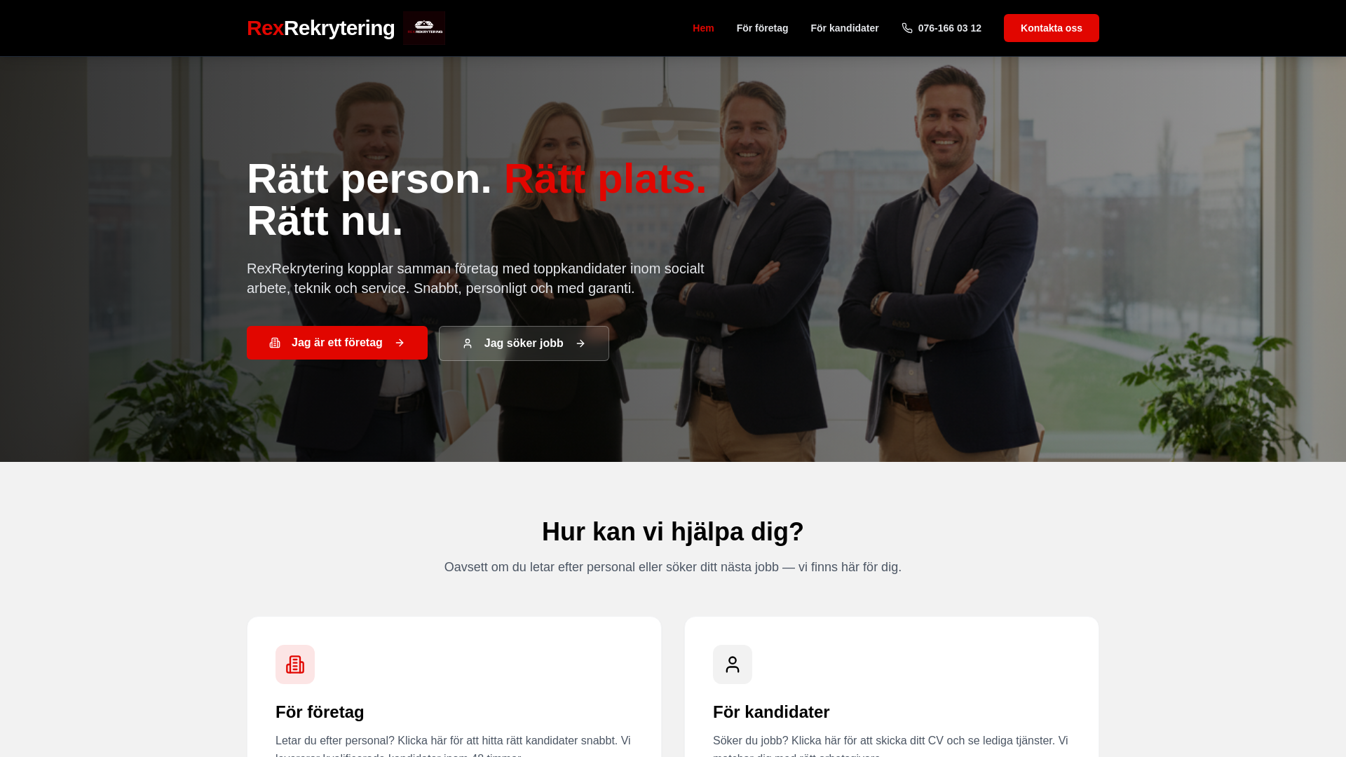 website screenshot of https://rexrekrytering.com/