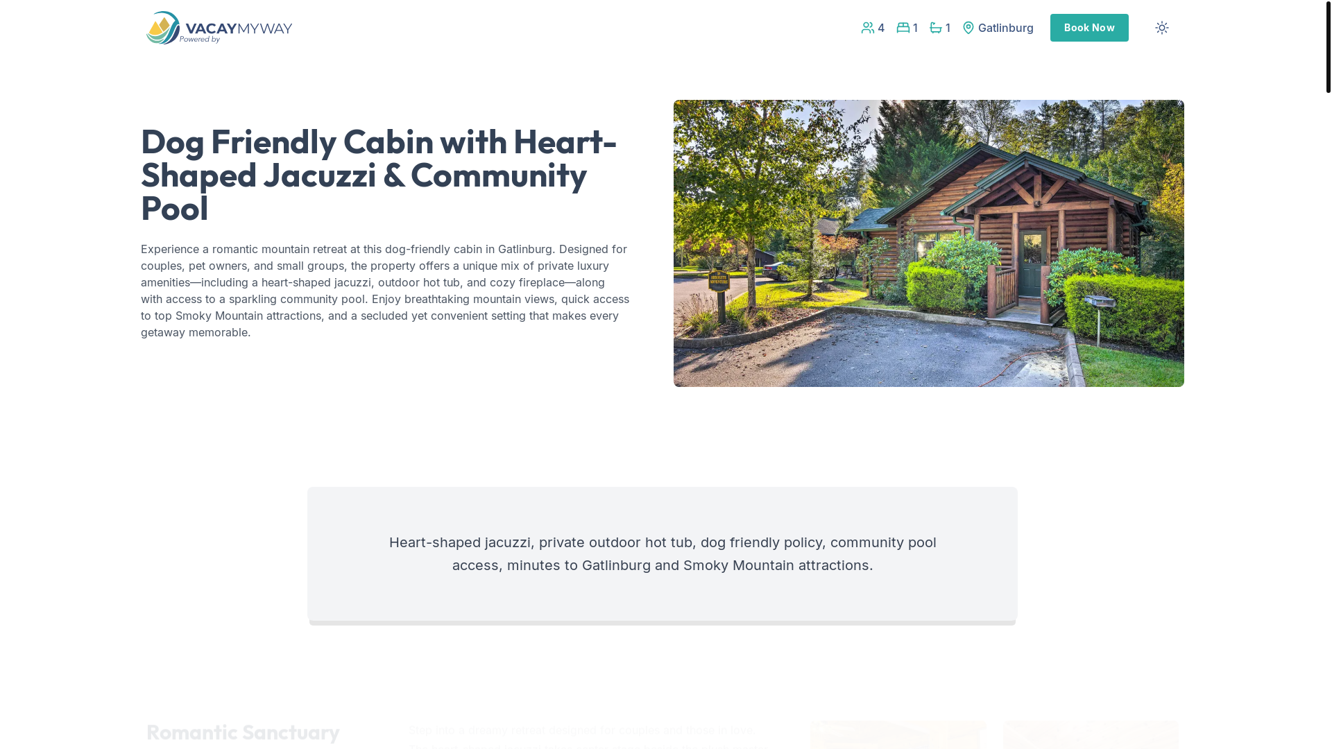website screenshot of https://heartsmoky.vacations/