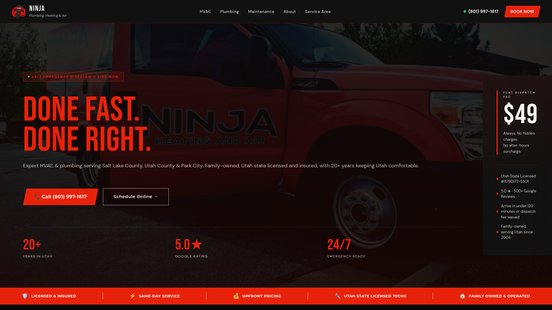 website screenshot of https://ninjahvac.com
