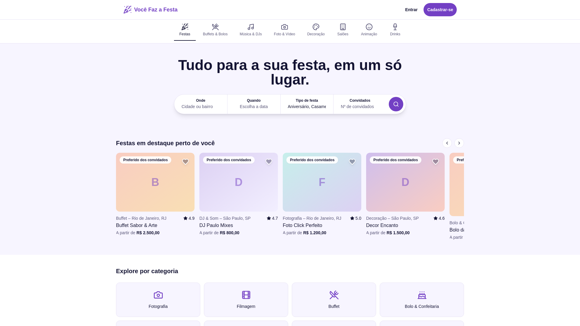 website screenshot of https://vocefazafesta.com.br