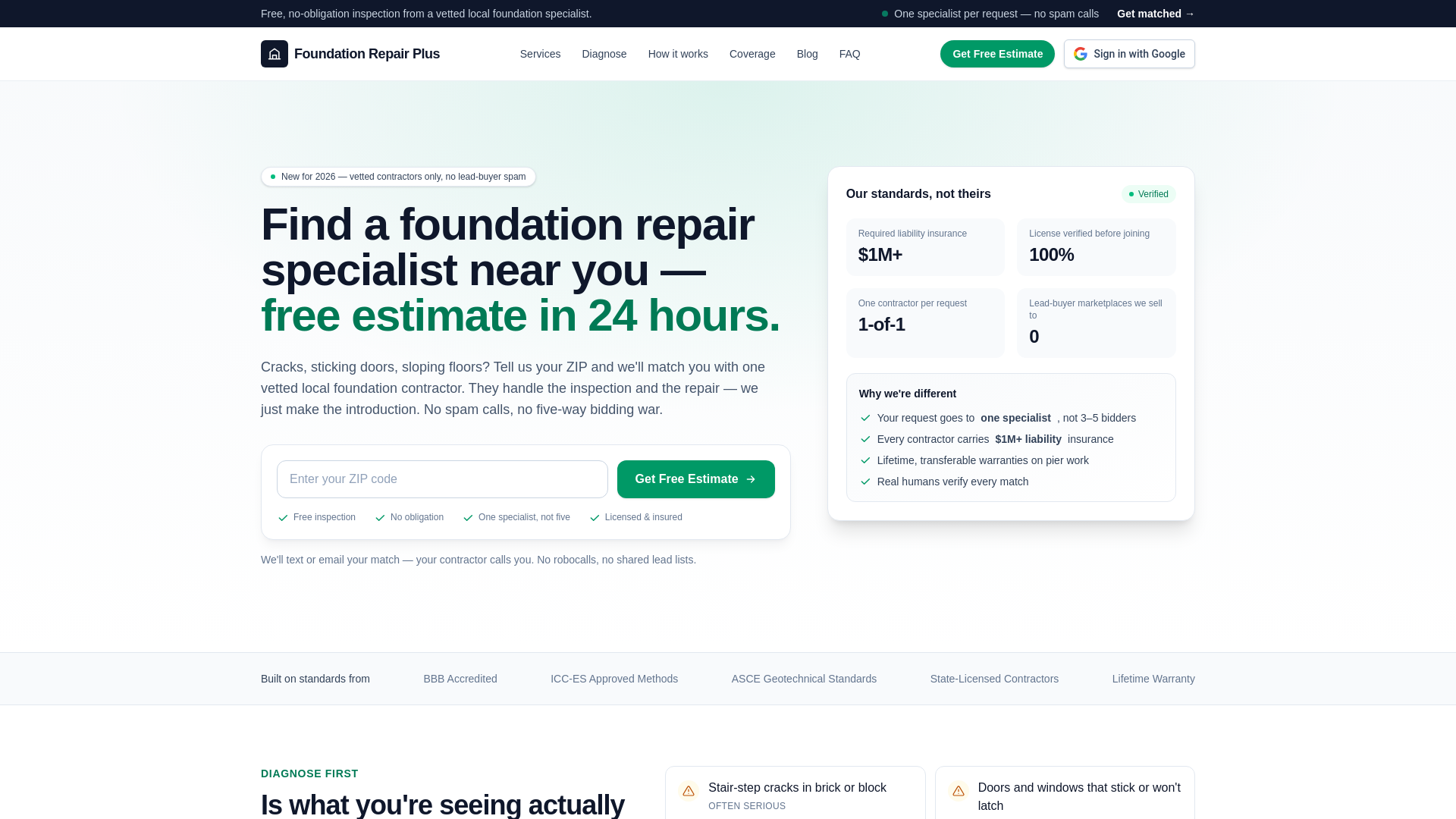 website screenshot of https://foundationrepairplus.com/