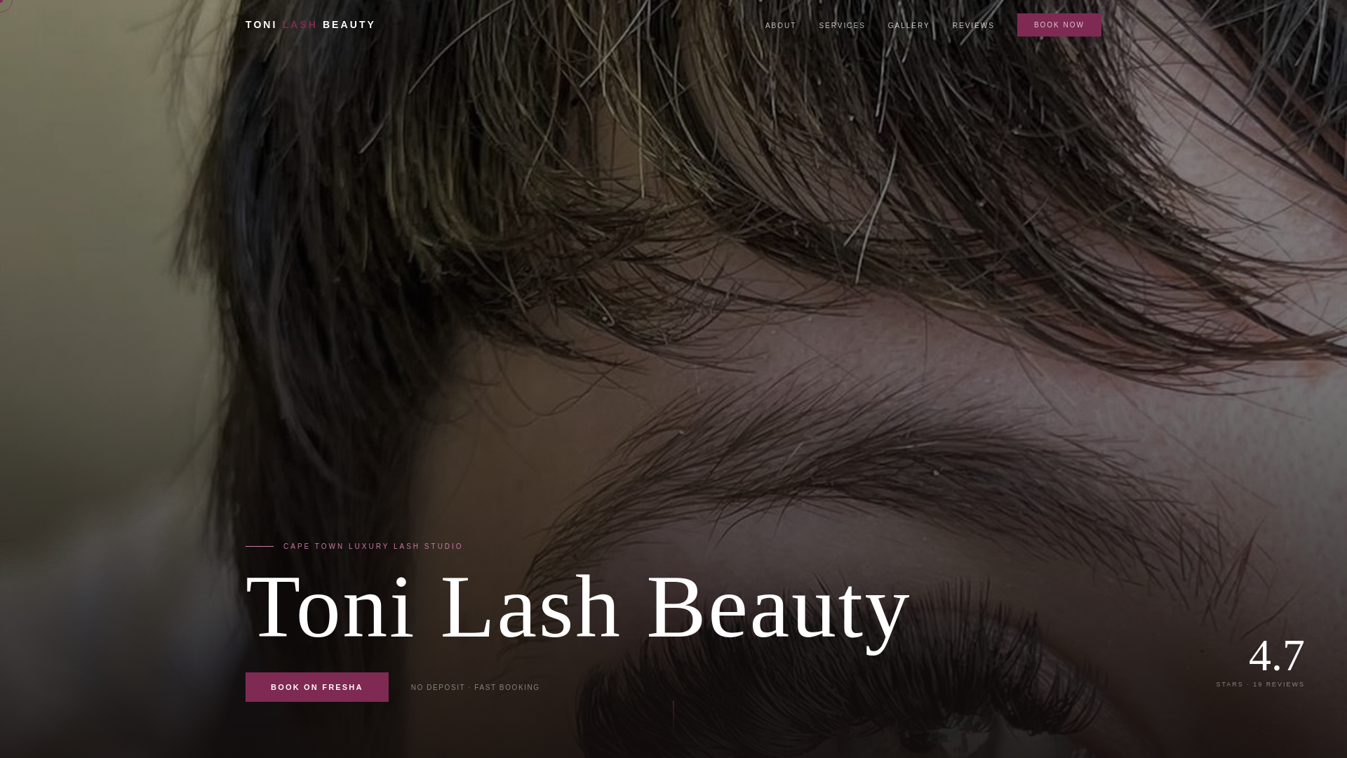 website screenshot of https://tonilashbeauty.co.za/