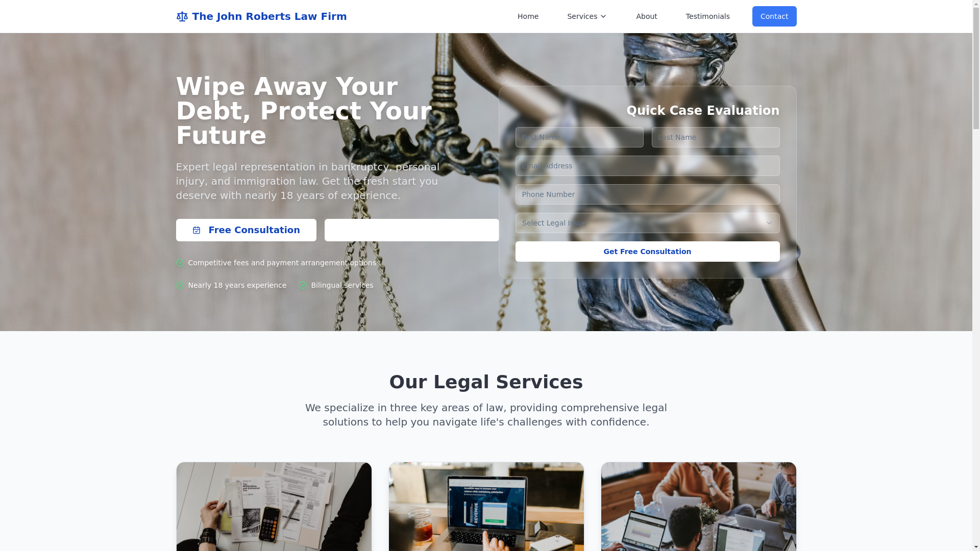 website screenshot of https://johnrobertslaw.com/