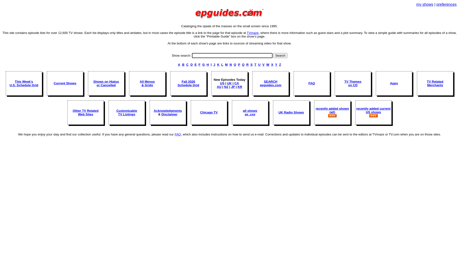 website screenshot of https://epguides.com/