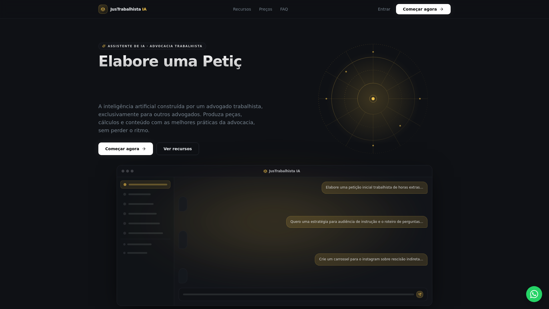 website screenshot of https://iajustrabalhista.com.br/