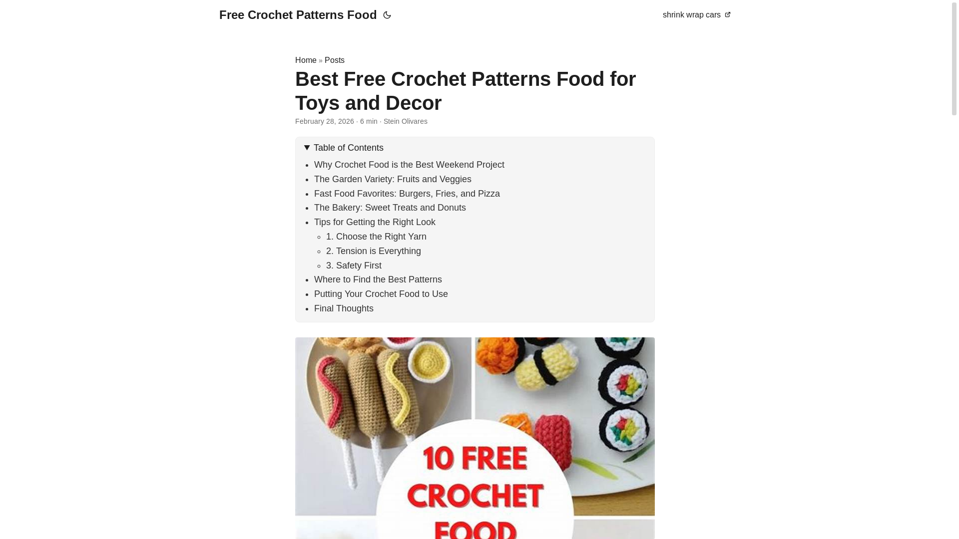website screenshot of https://free-crochet-patterns-food.pages.dev/