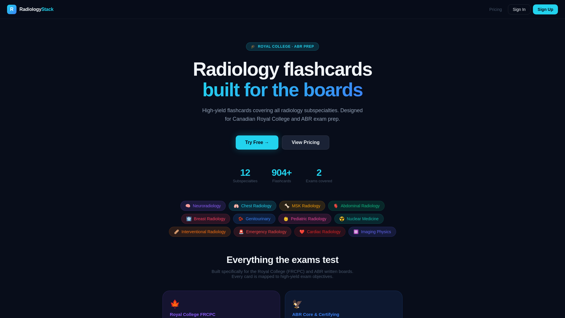 website screenshot of https://radiologystack.com/