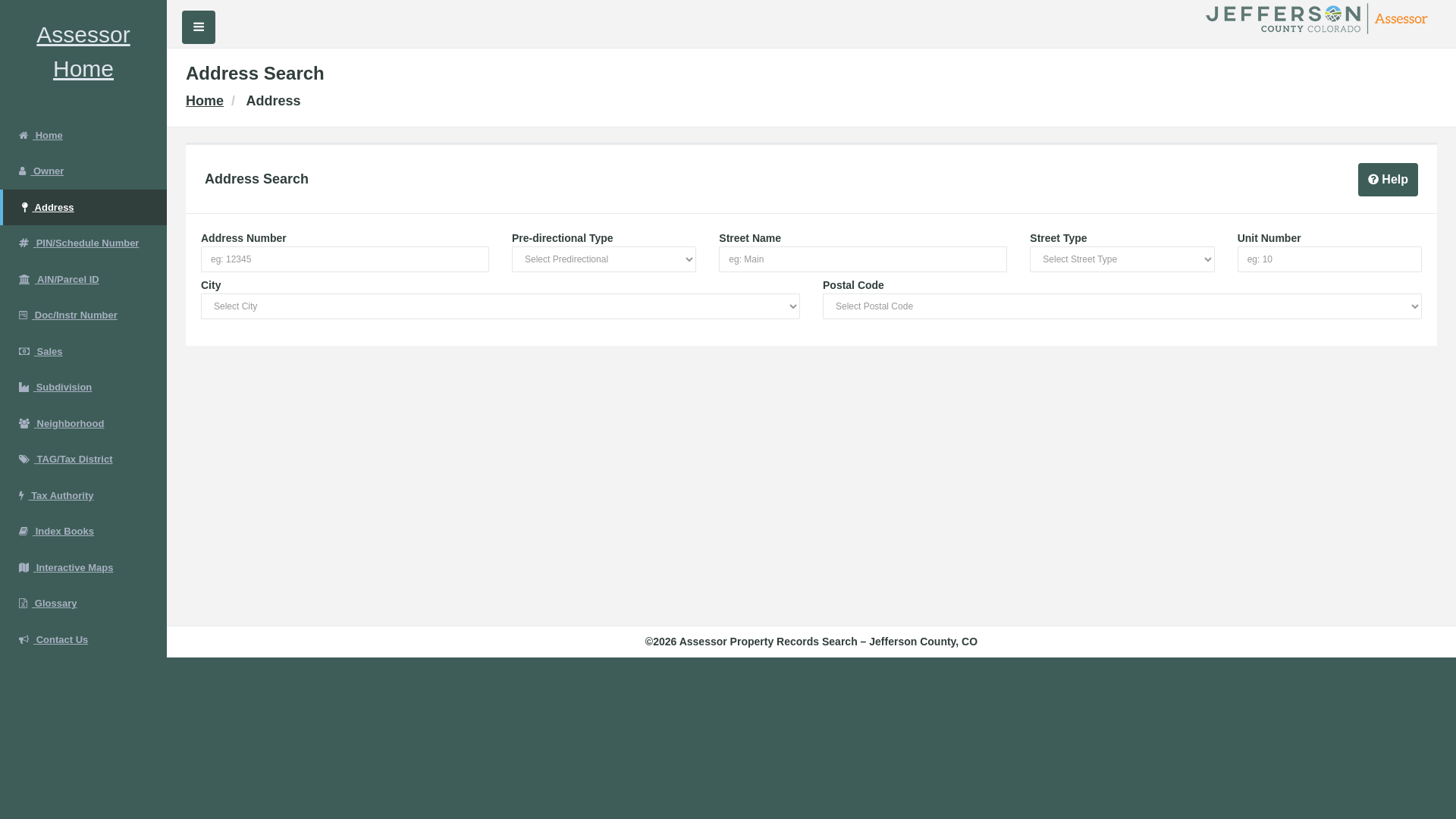 website screenshot of https://propertysearch.jeffco.us/propertyrecordssearch/address