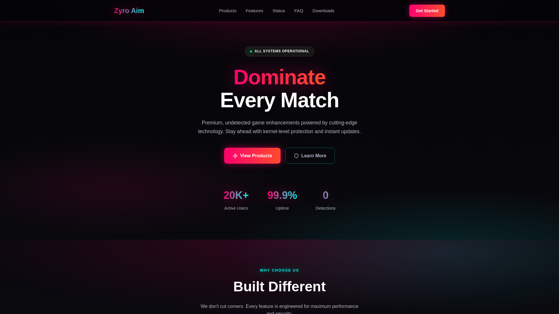 website screenshot of https://zyroaim.com