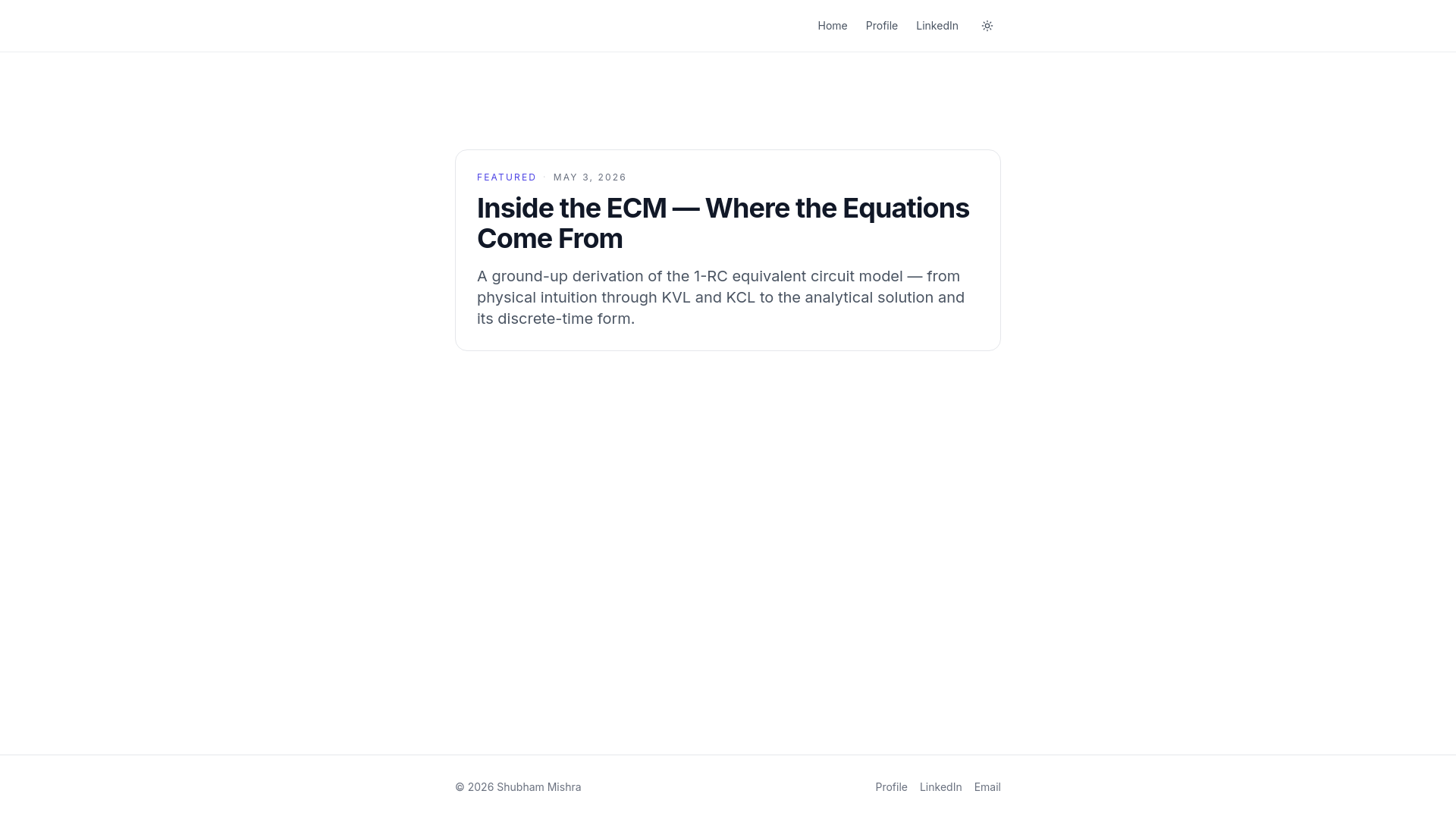 website screenshot of https://shubhamwrites.blog/