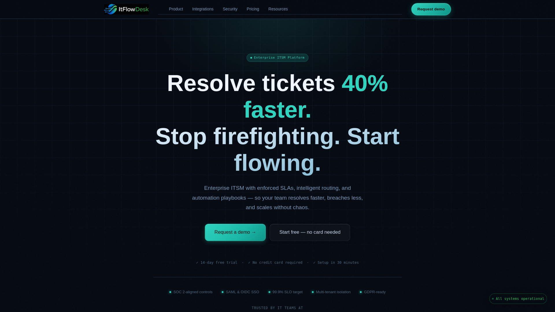 website screenshot of https://itflowdesk.com
