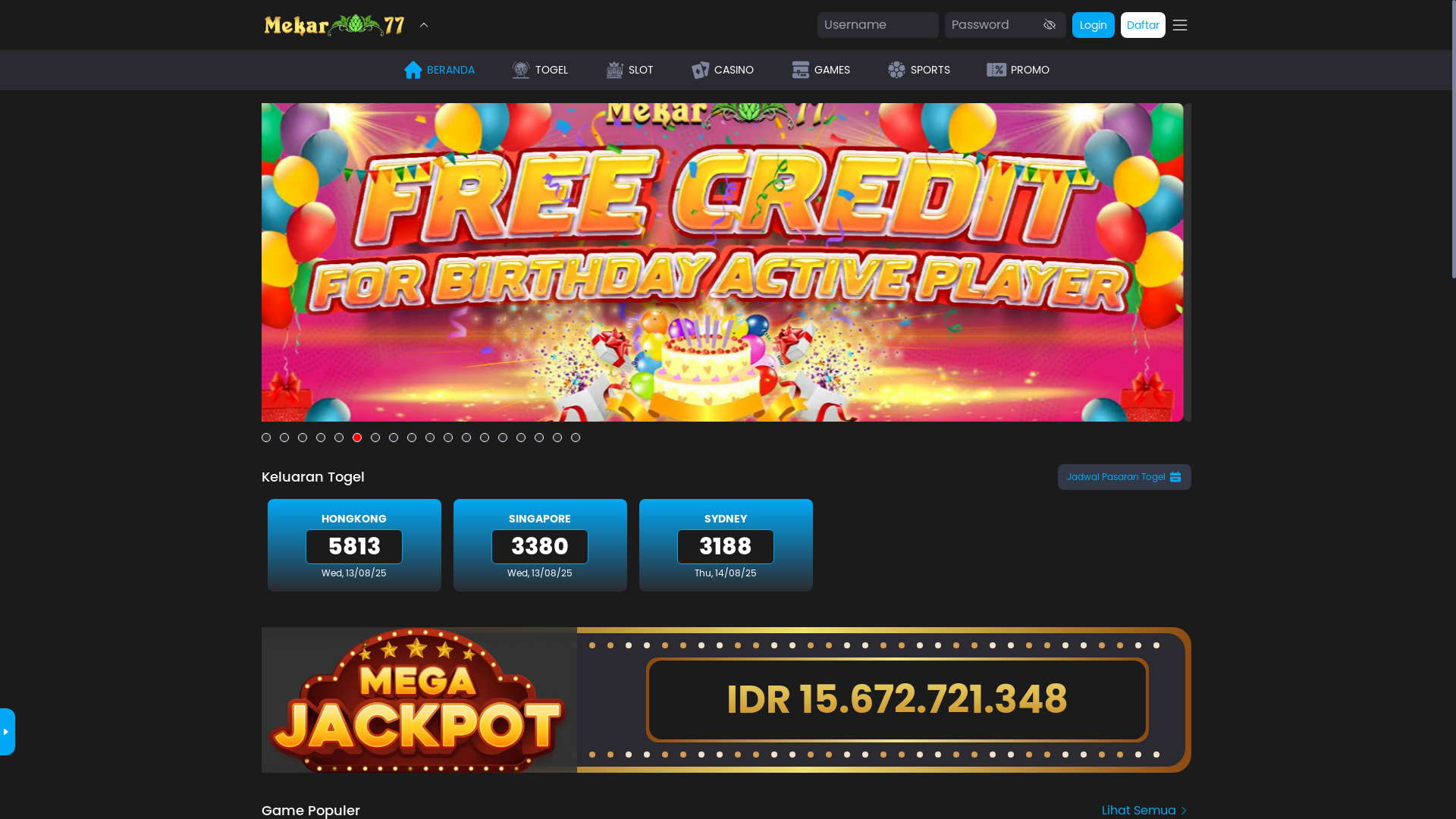 website screenshot of https://mekar77baru.xyz/
