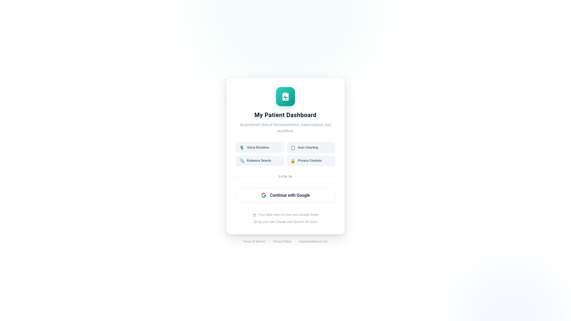 website screenshot of https://mypatientboard.com/