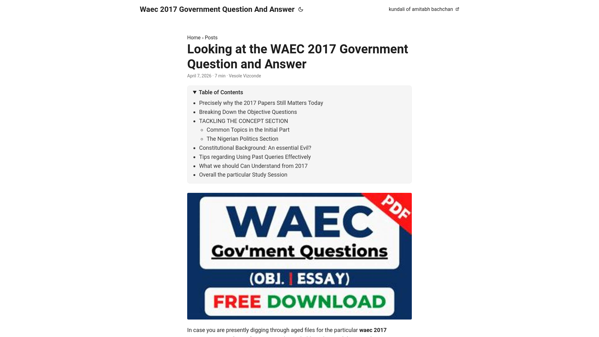 website screenshot of https://waec-2017-government-question-and-answer.pages.dev/