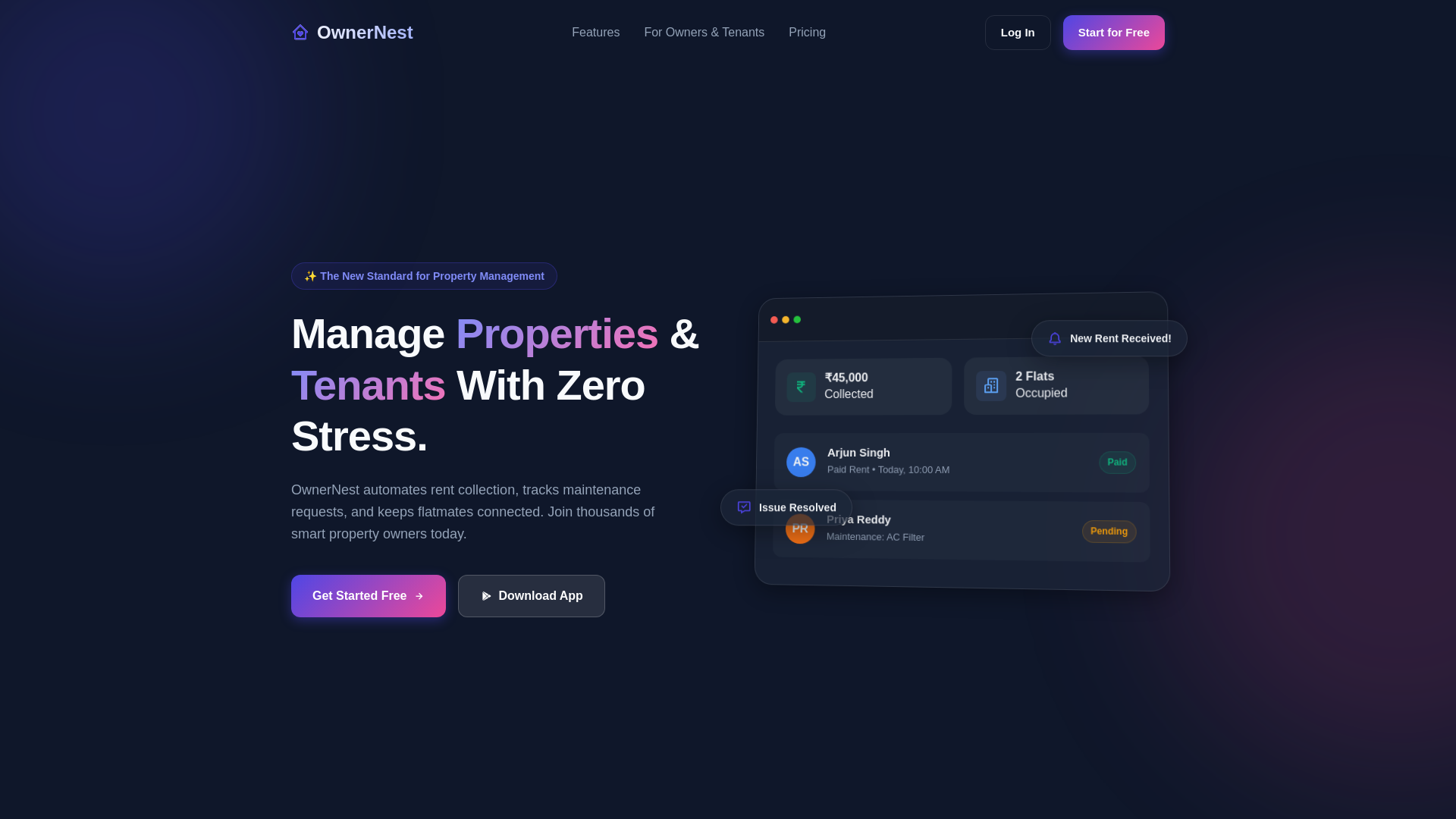 website screenshot of https://ownernest.in/