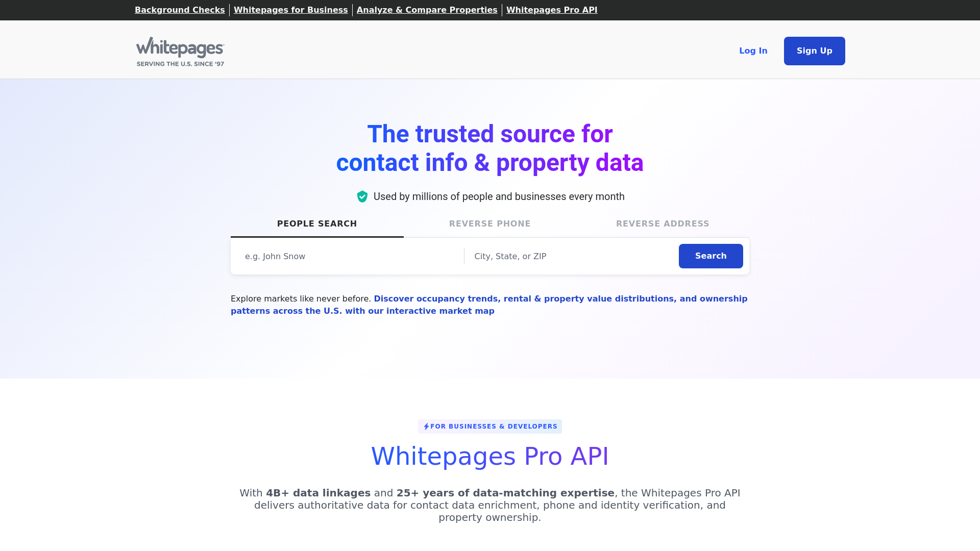 website screenshot of https://whitepages.com/