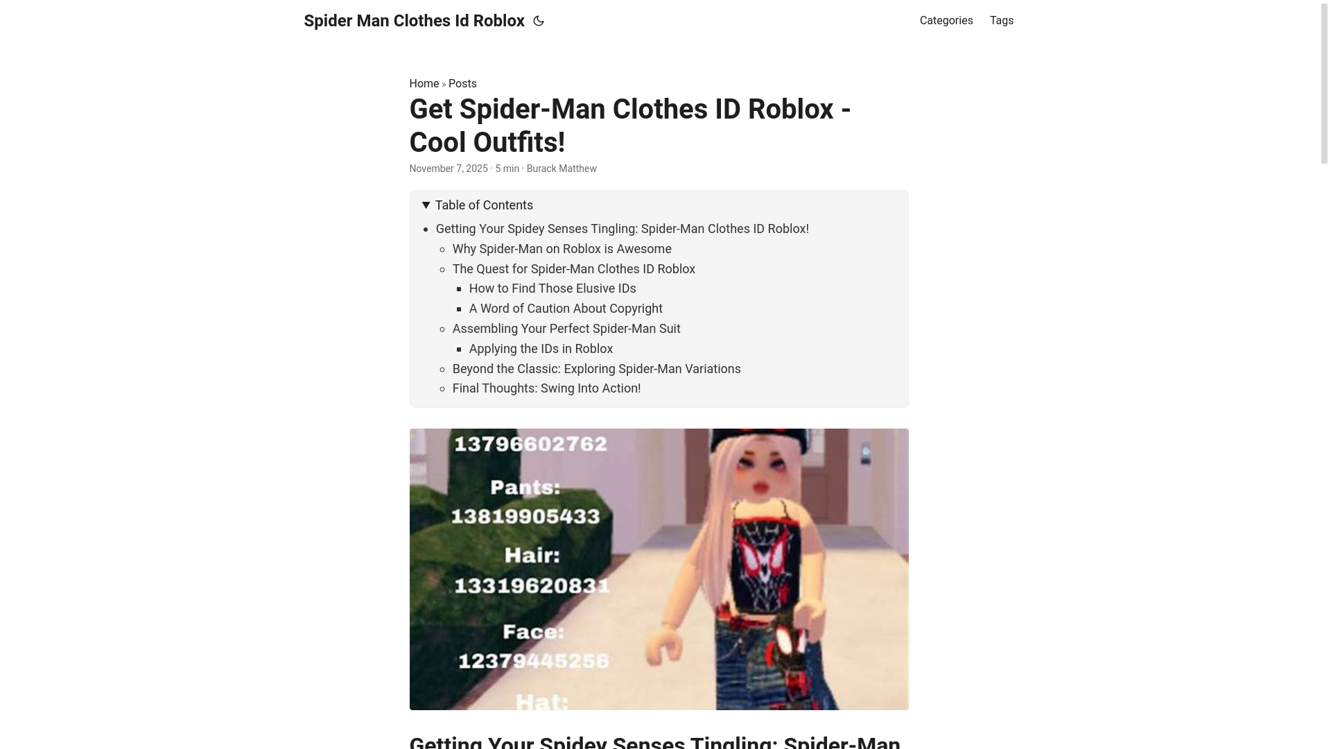 website screenshot of https://spider-man-clothes-id-roblox.pages.dev/