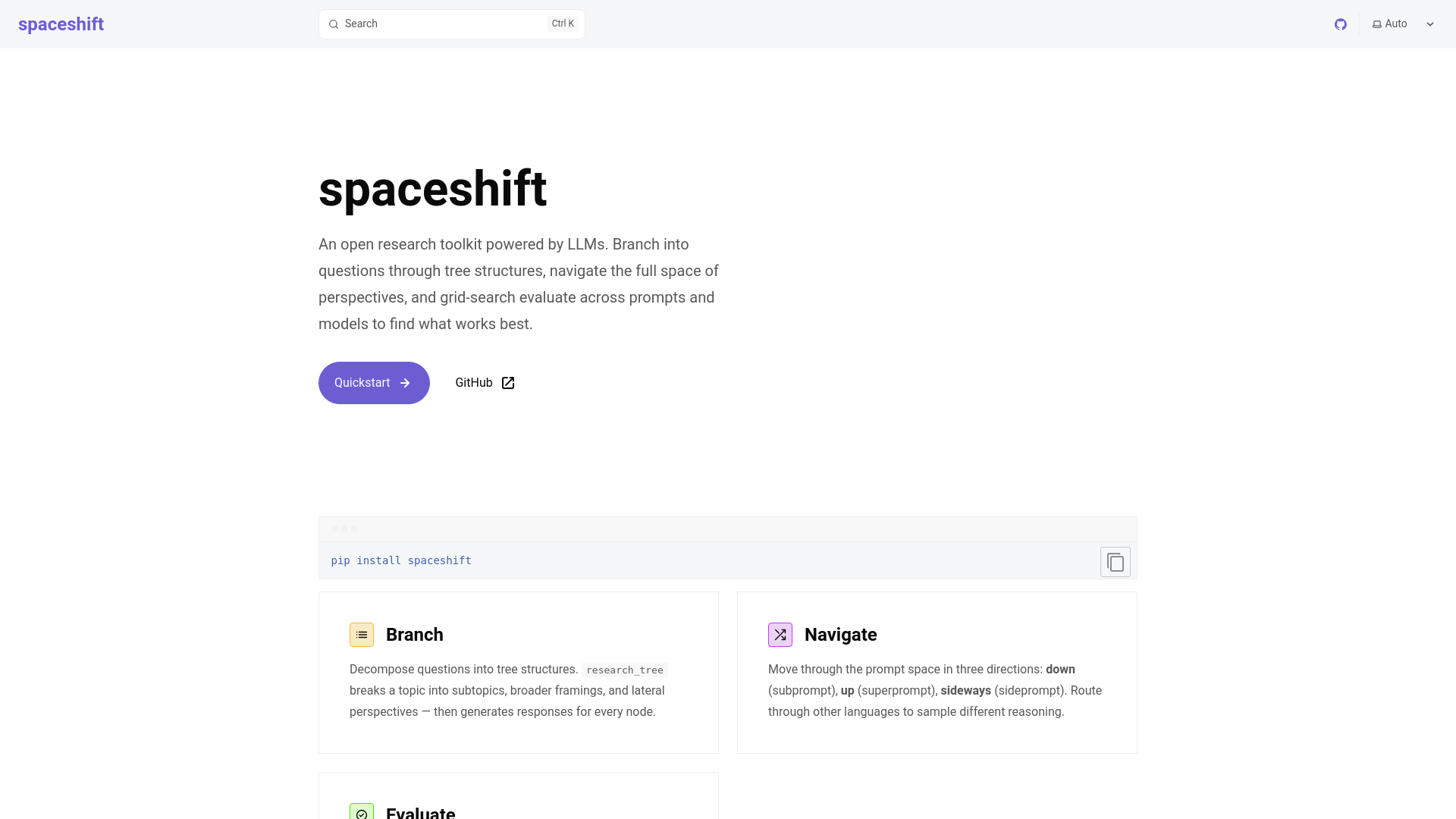 website screenshot of https://spcshft.com/