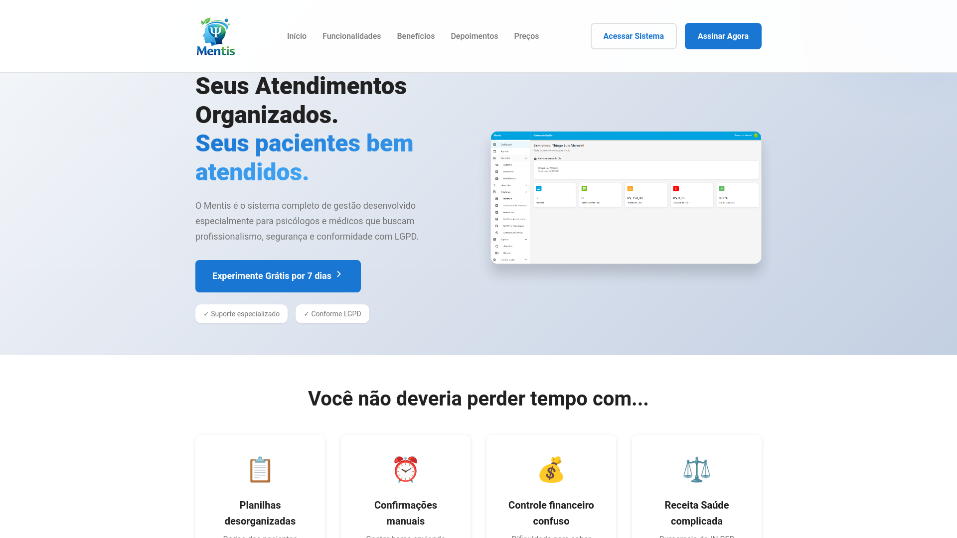 website screenshot of https://mentisapp.com.br/