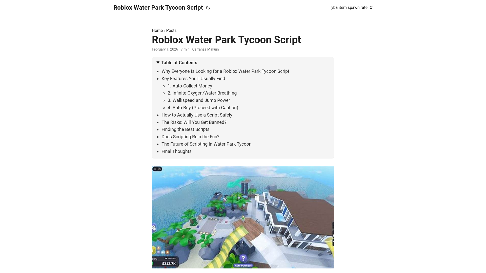 website screenshot of https://robloxwaterparktycoonscript.pages.dev/