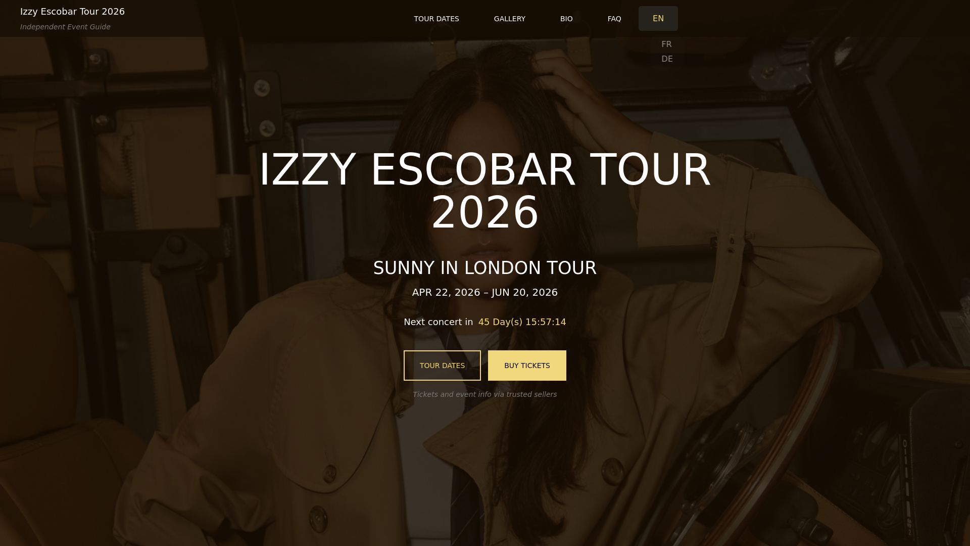 website screenshot of https://izzyescobartour.com/