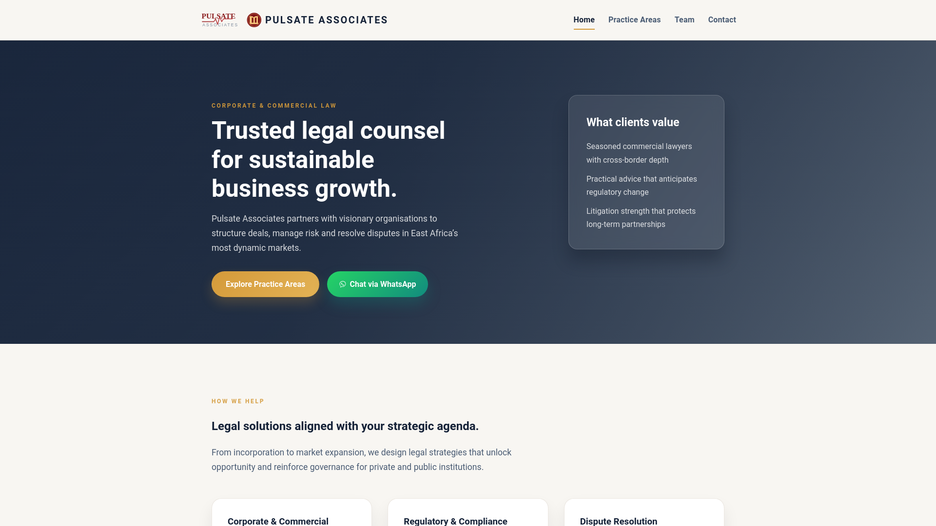 website screenshot of https://pulsateassociates.com/
