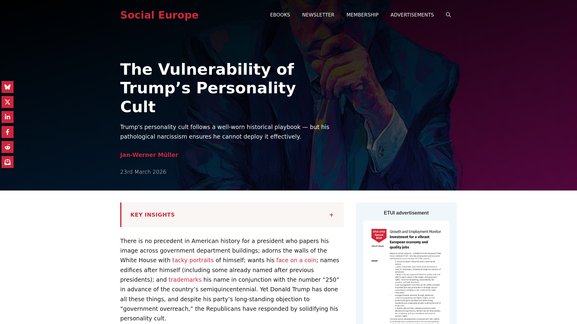 website screenshot of https://www.socialeurope.eu/the-vulnerability-of-trumps-personality-cult