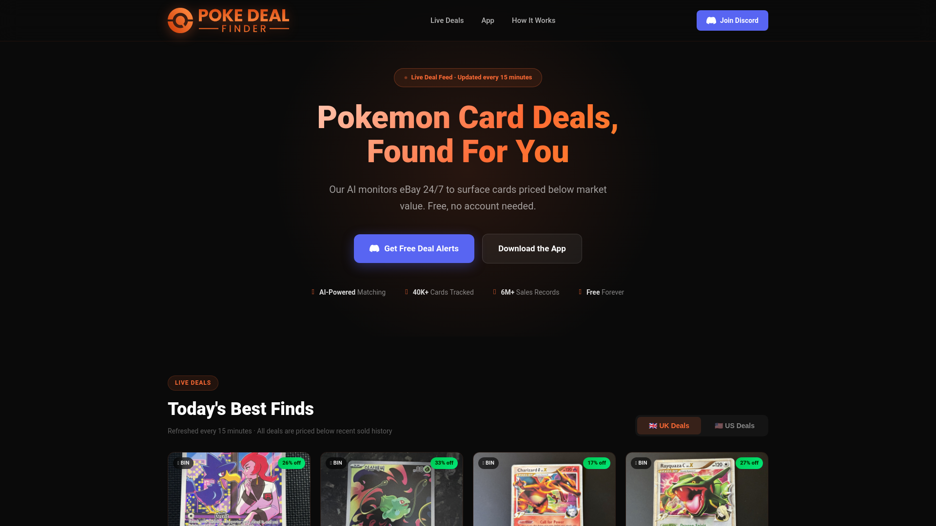website screenshot of https://pokedealfinder.uk/