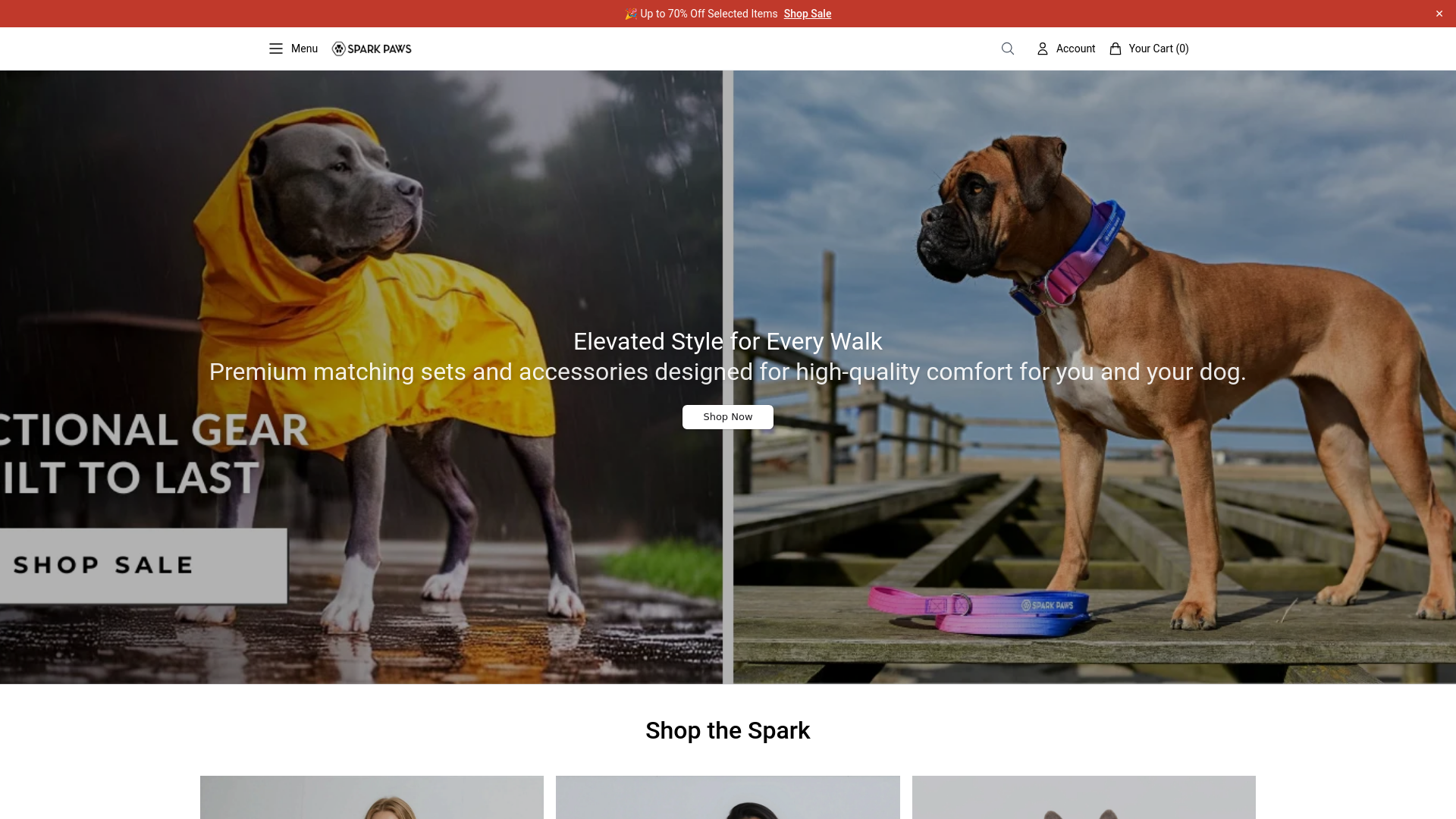 website screenshot of https://sparkpawscollection.shop/