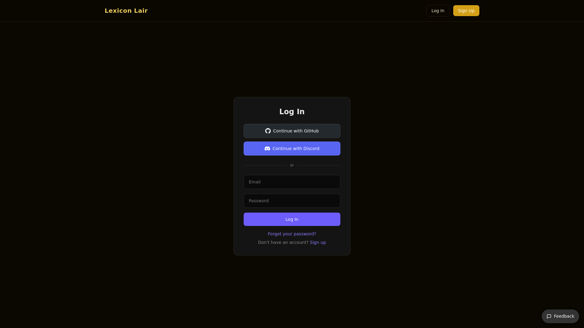 website screenshot of https://lexicon-lair-admin.pages.dev/