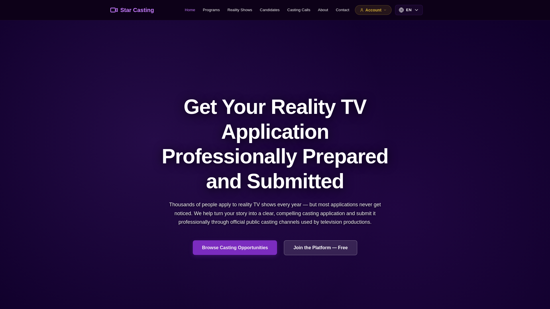 website screenshot of https://starcasting.tv