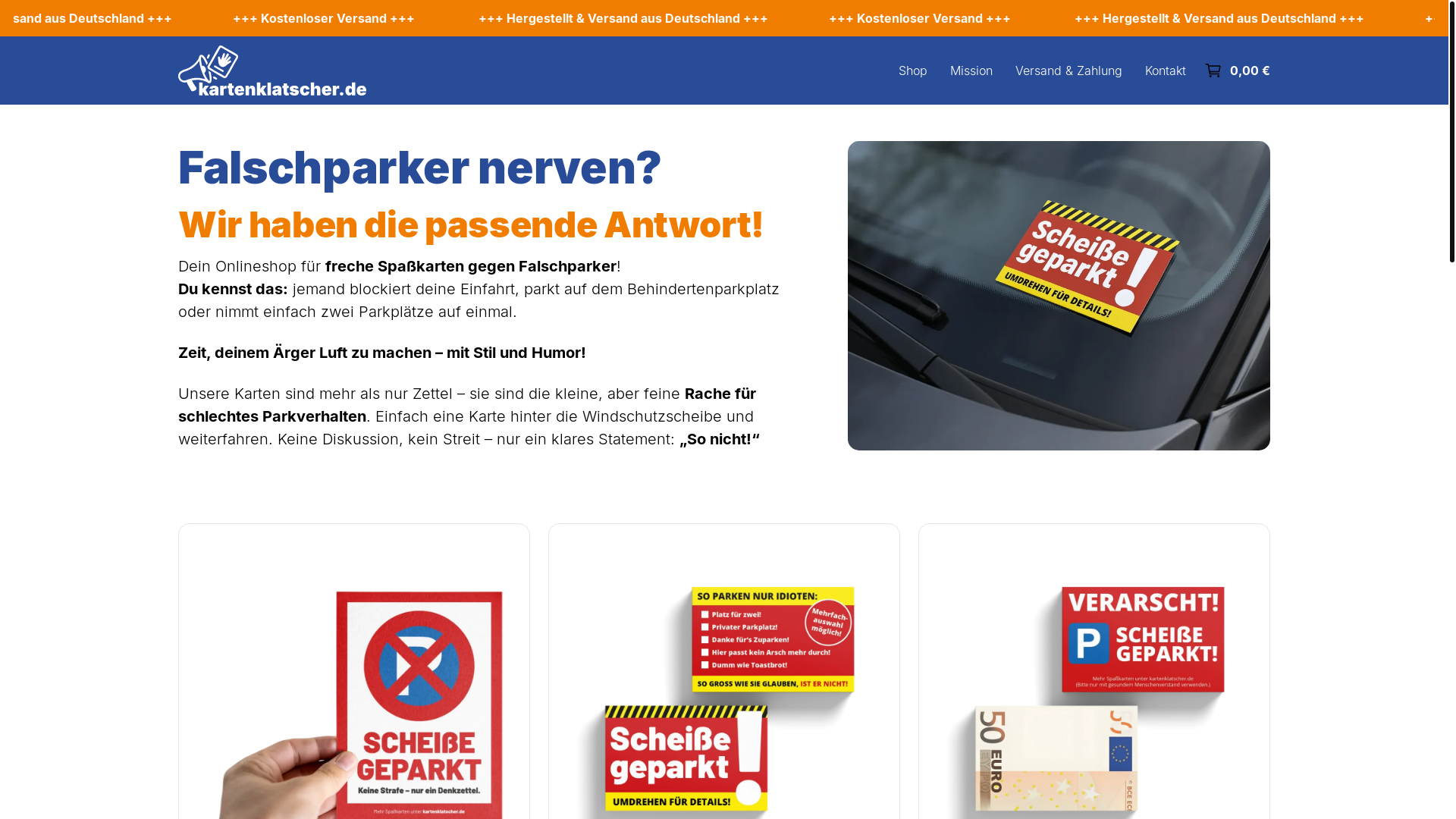 website screenshot of https://falschparker-karten.de/