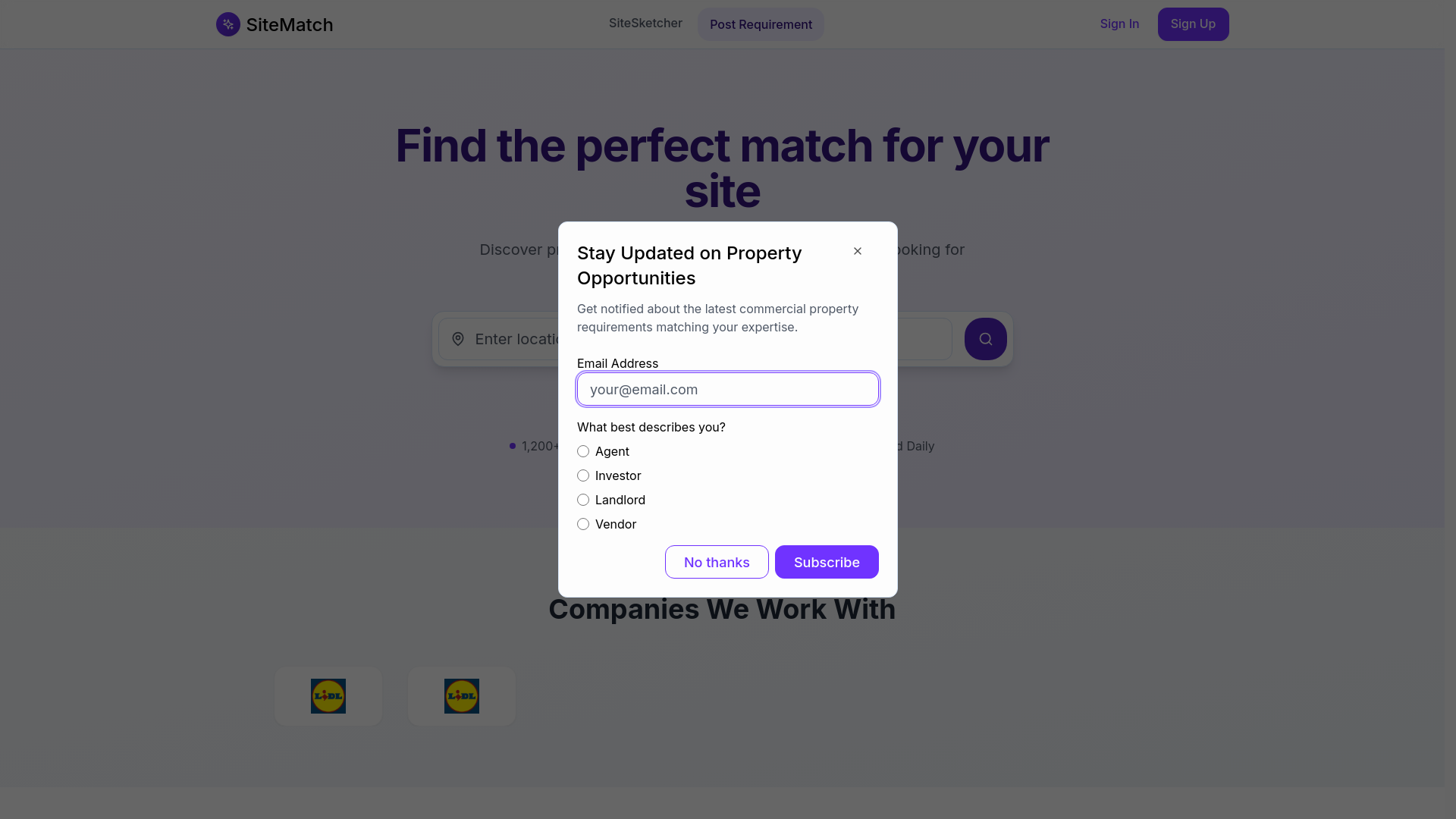 website screenshot of https://sitematcher.co.uk/