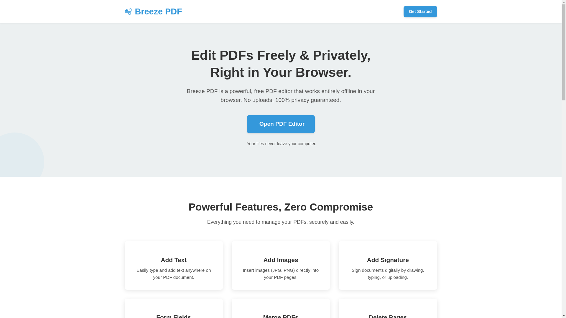 website screenshot of https://breezepdf.com/