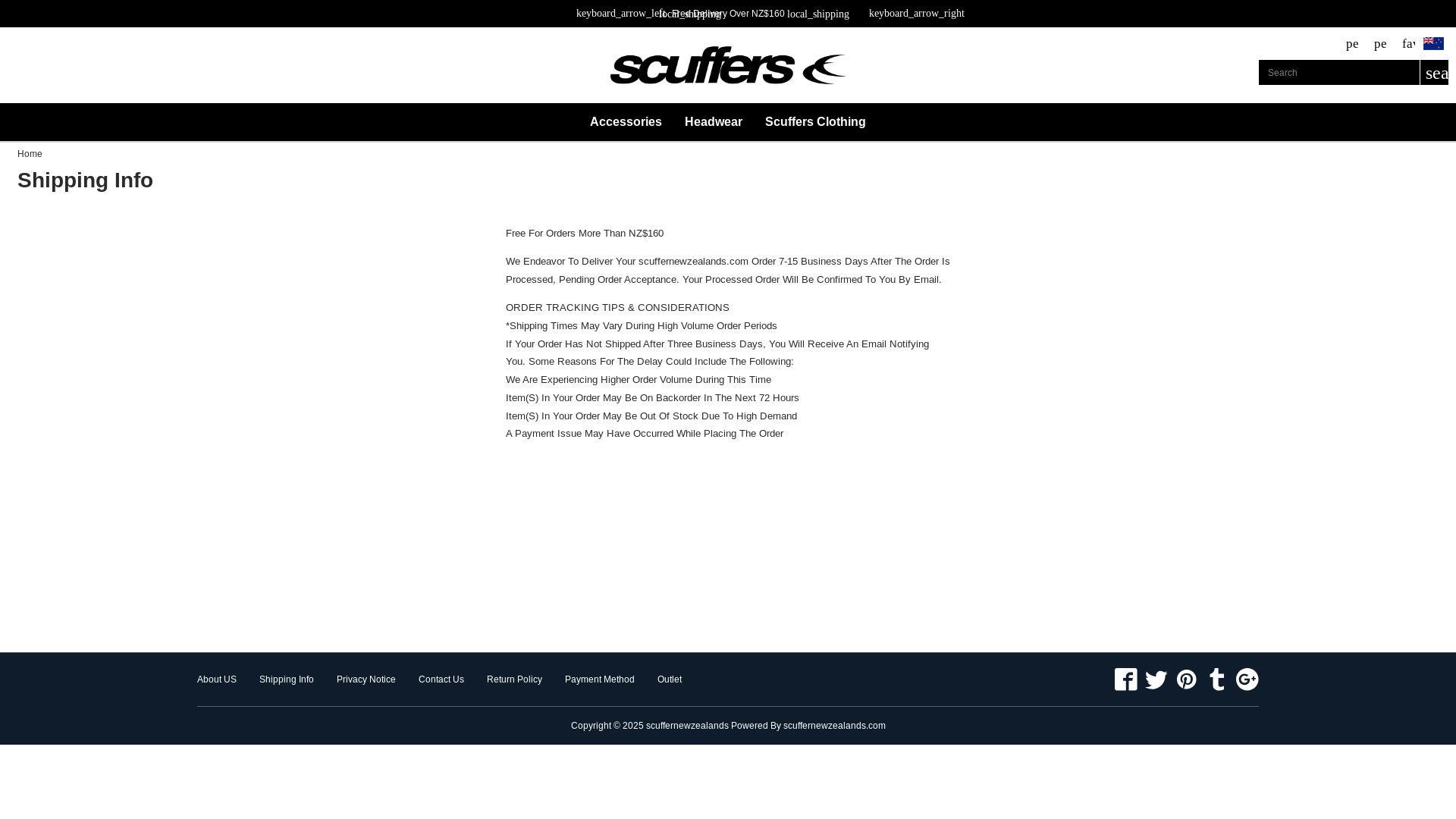 website screenshot of https://www.scuffernewzealands.com/shippinginfo.html