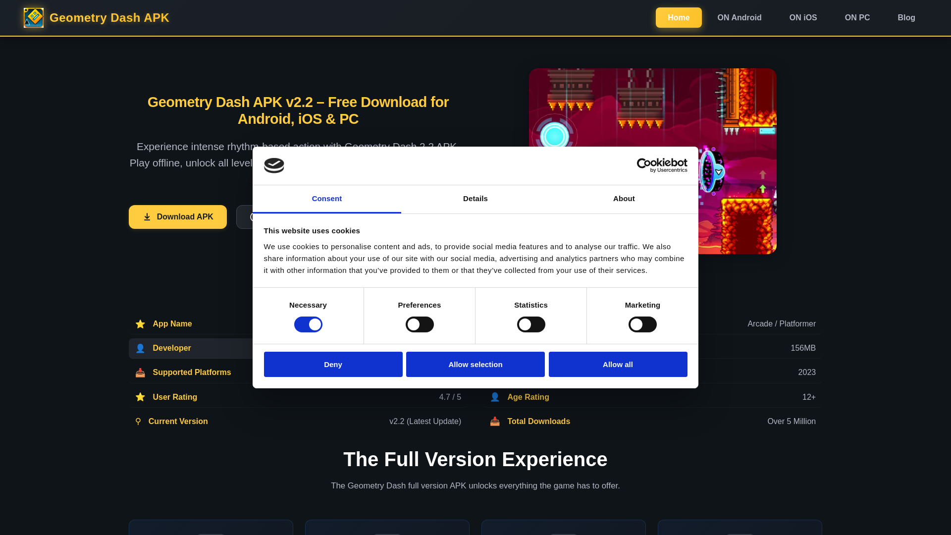website screenshot of https://www.geometrydashvn.org/