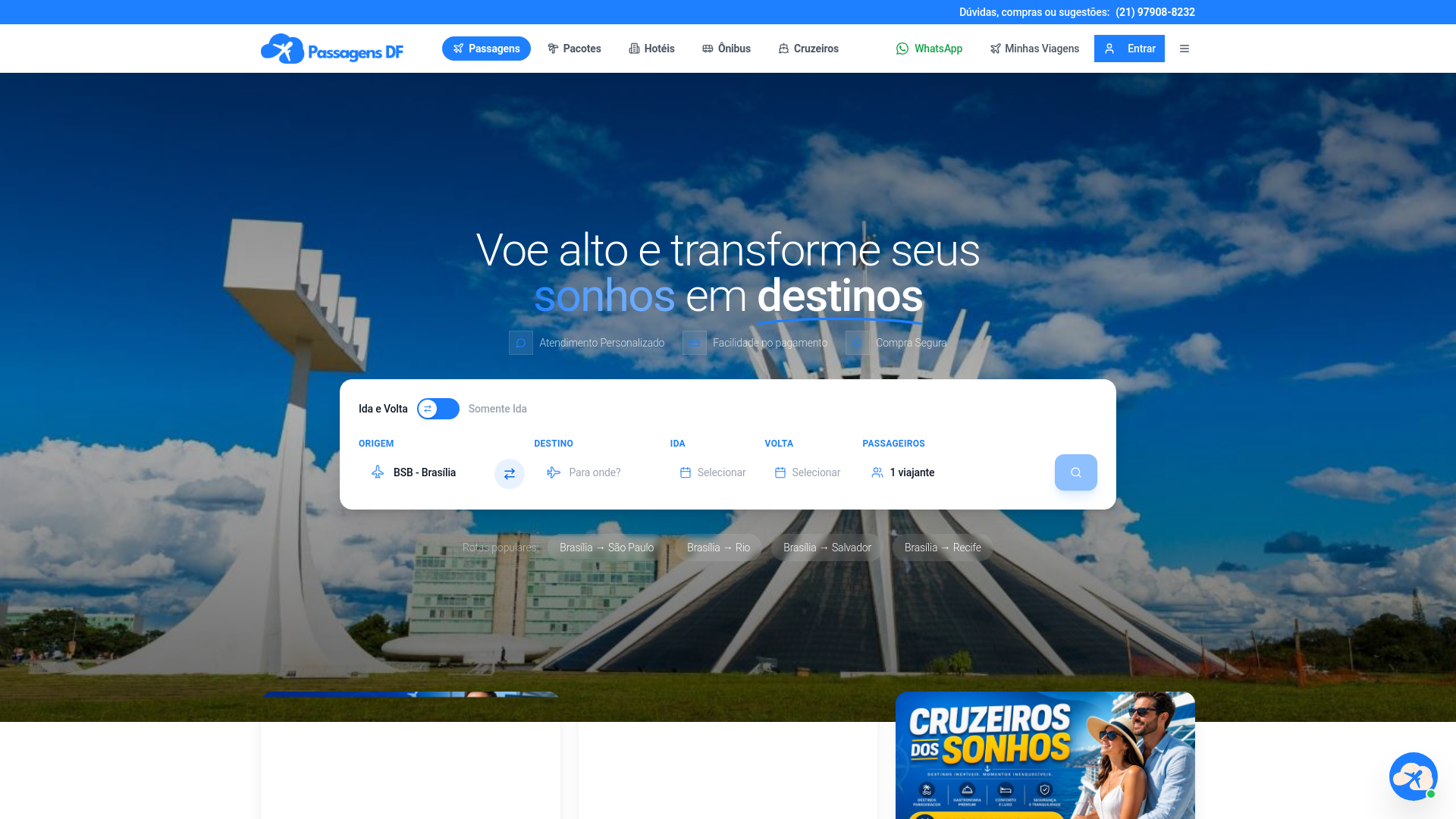 website screenshot of https://passagensdf.com.br/
