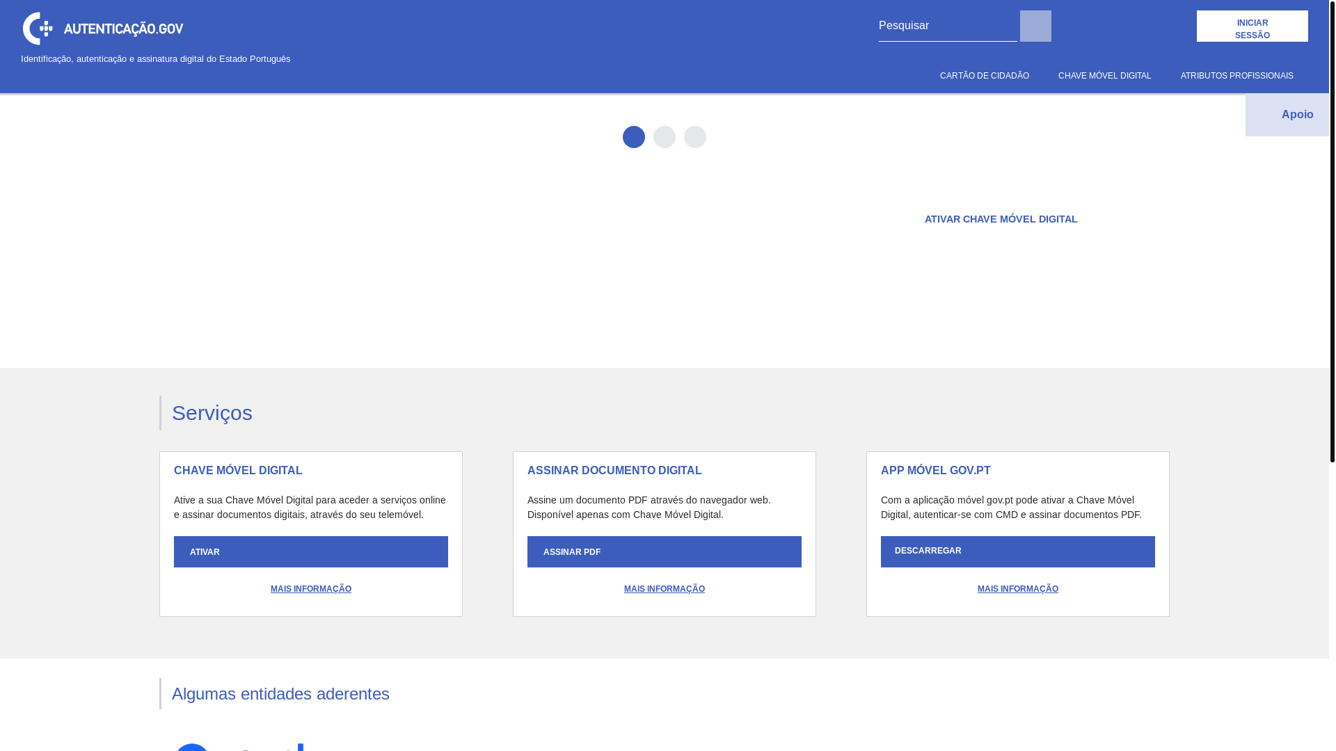 website screenshot of https://autenticacao.gov.pt/