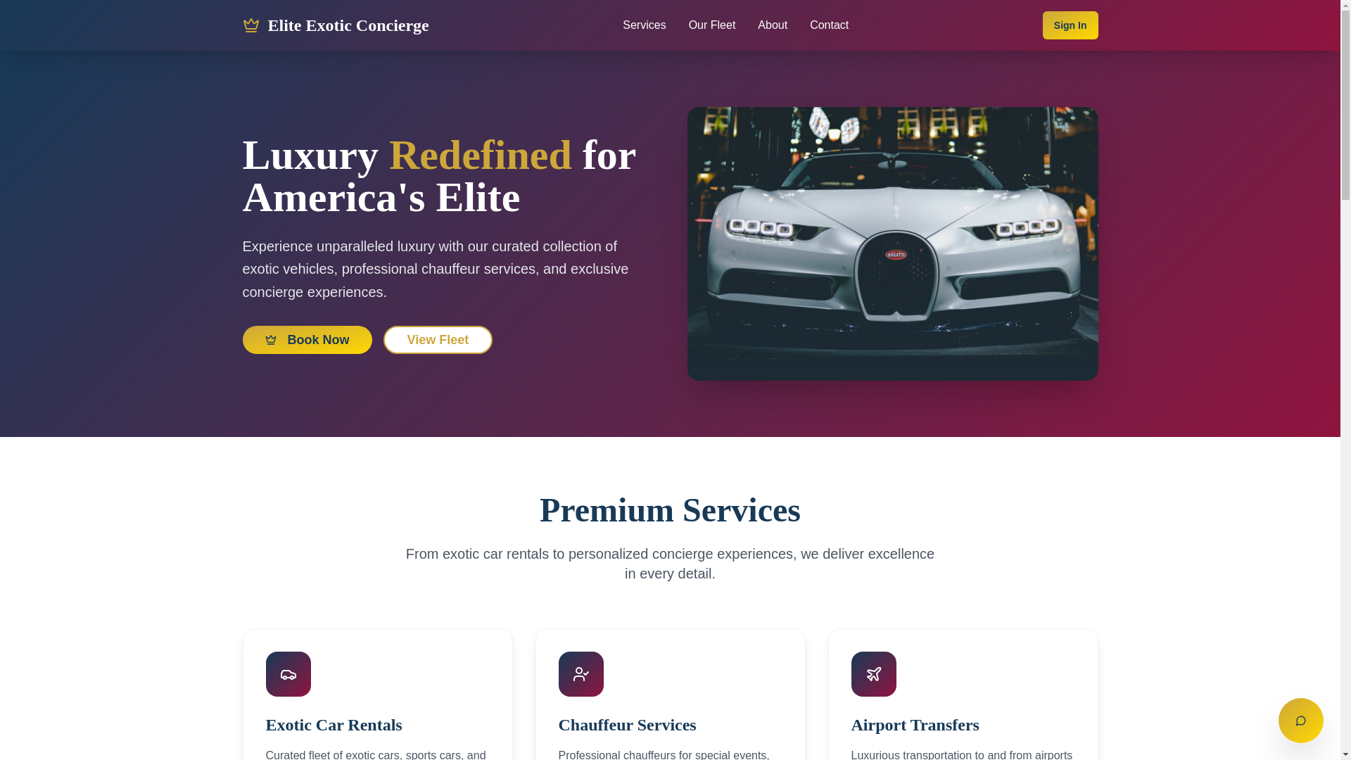 website screenshot of https://eliteexoticconcierge.com/