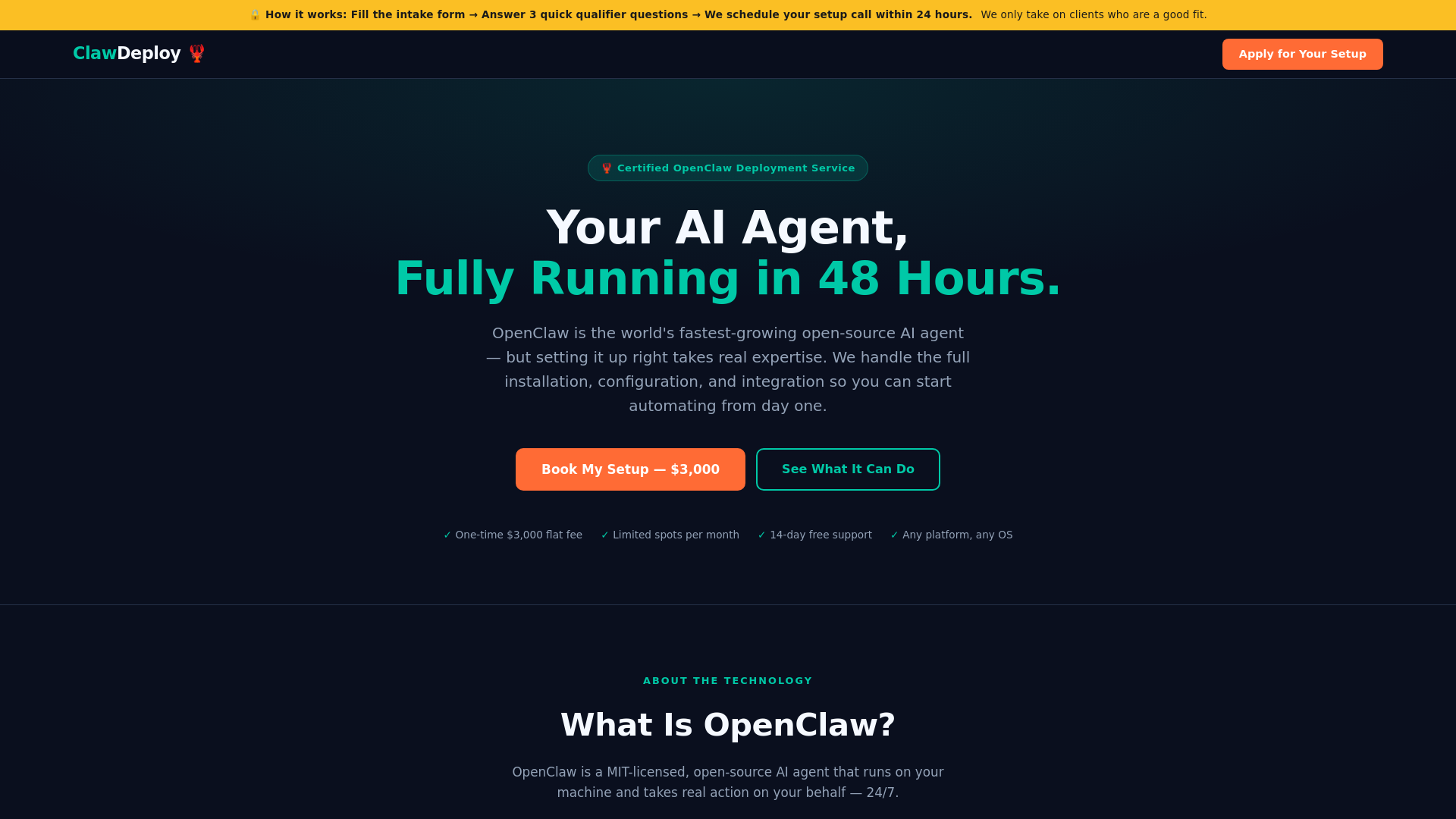 website screenshot of https://clawsetup.info/