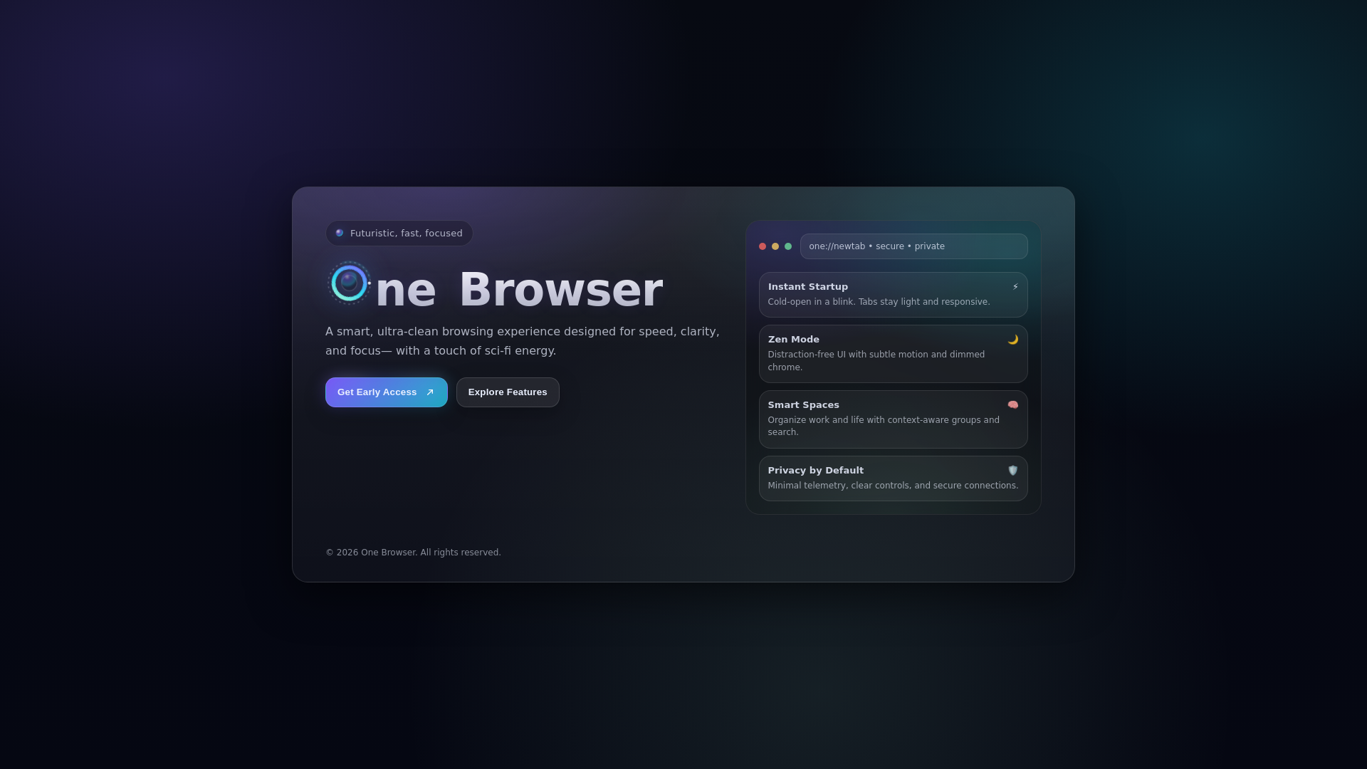 website screenshot of https://oneinternetbrowser.com/