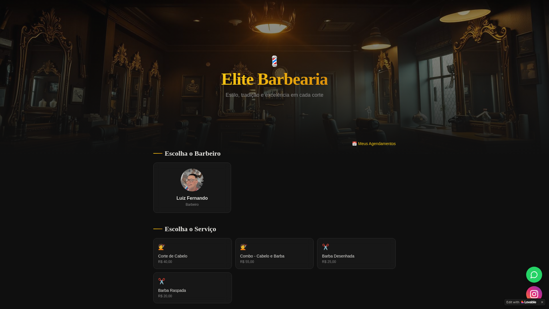 website screenshot of https://agendaonlineelitebarbearia.online/