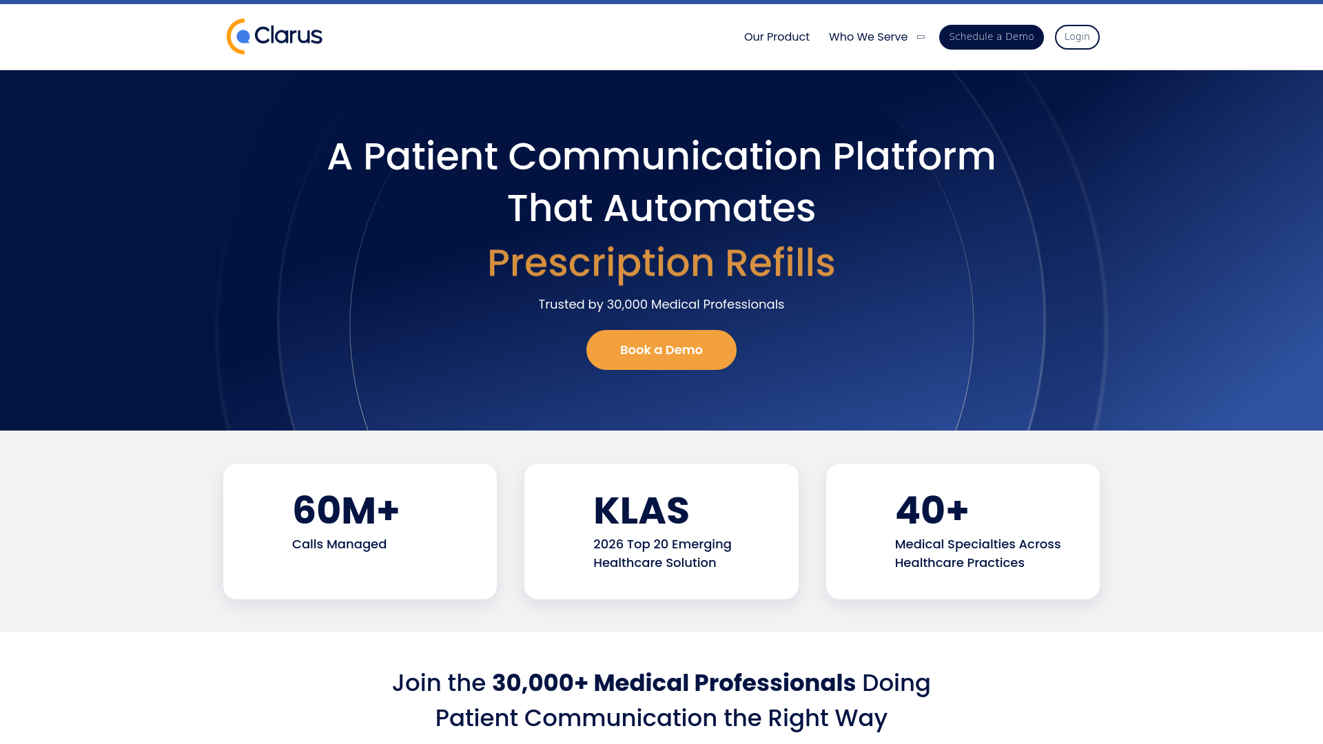 website screenshot of https://claruscareautomation.com/