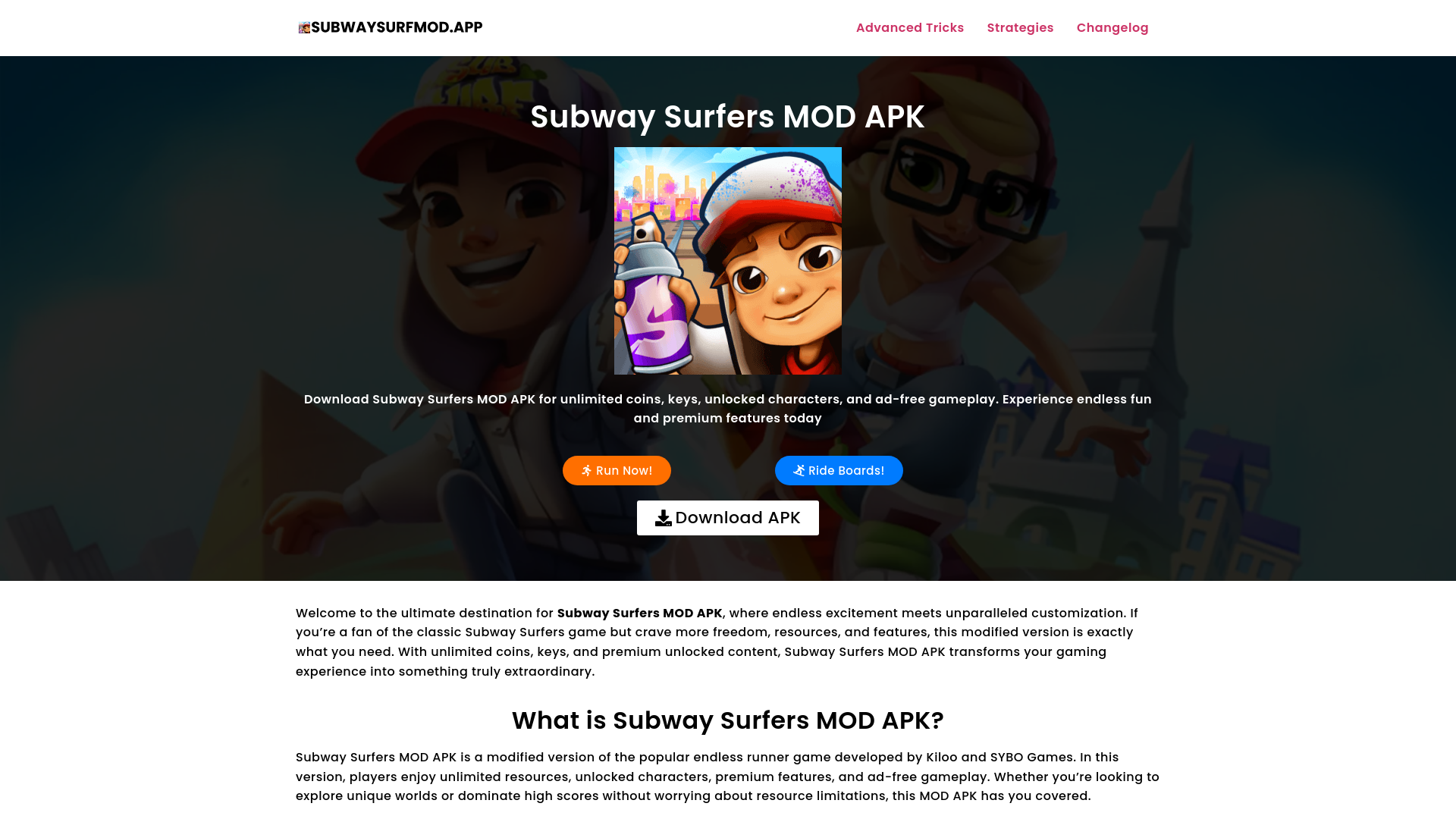 website screenshot of https://subwaysurfmod.app/